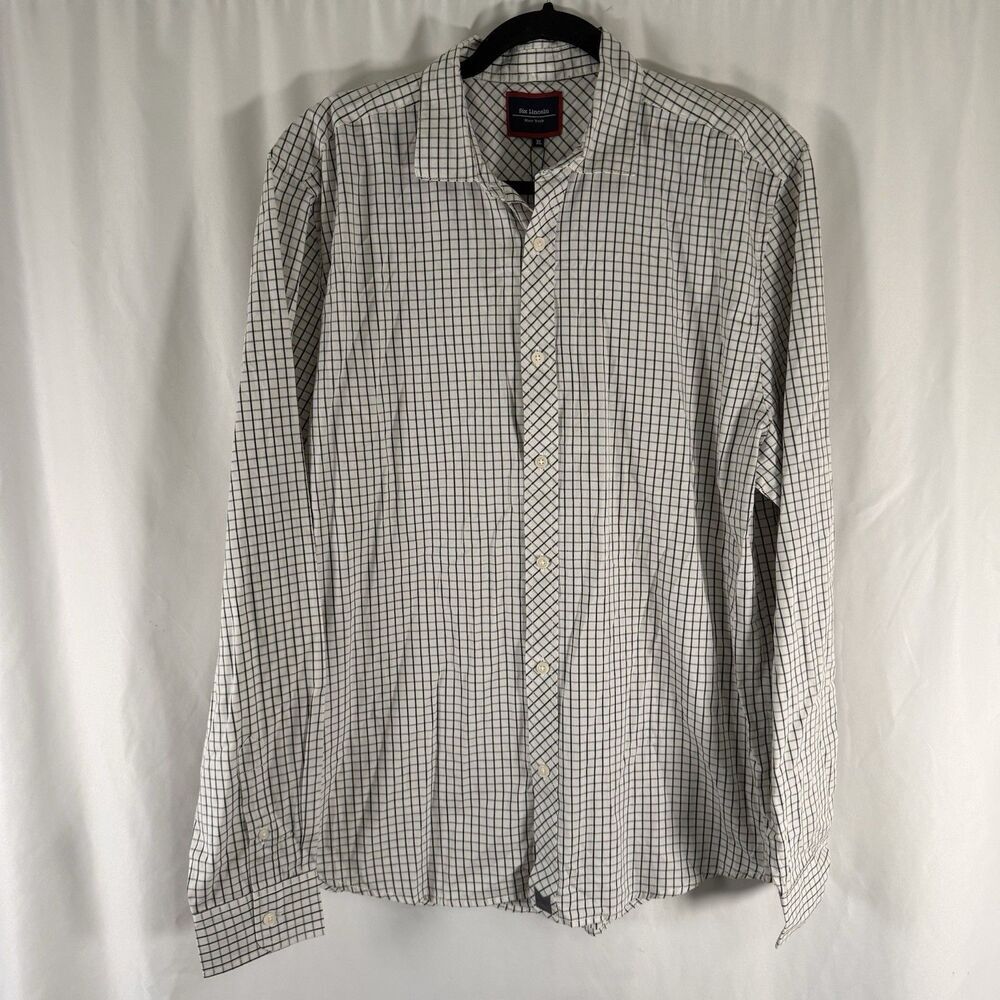 New Six Lincoln Dress Shirt Men XL White Plaid Button Up Long Sleeve 100% Cotton